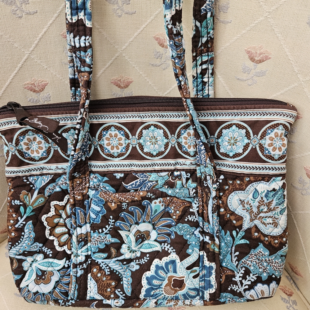 Vera Bradley Brown and Blue Floral Shoulder Bag NEW NO TAGS Purse Size.